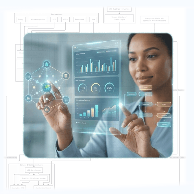 Enterprise-Dashboard für Service Intelligence über bestehende Support-Systeme.